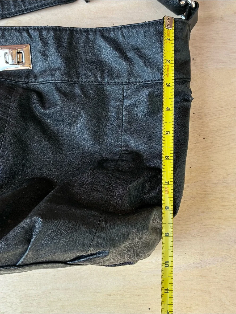 Zara Interlocking Enclosure Slochy Leather Tote Bag Black Chain Handle