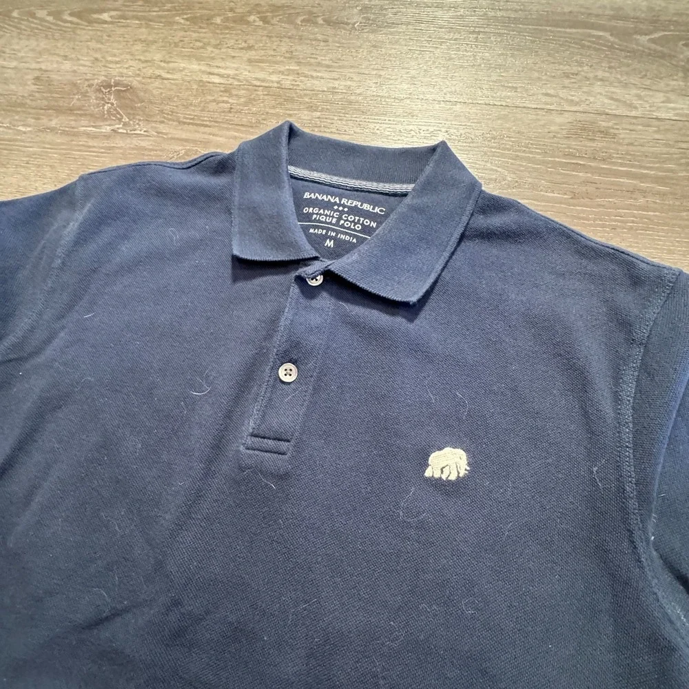 Banana Republic Shirt Mens M Blue Organic Cotton Pique Elephant Logo Preppy