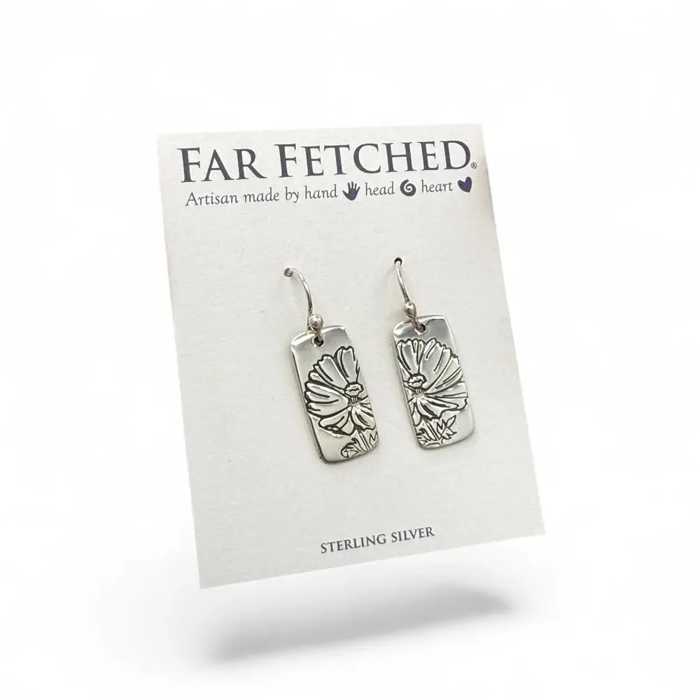 Far Fetched Cosmos Flower Dangle Earrings 925 Sterling Silver Artisan Handmade