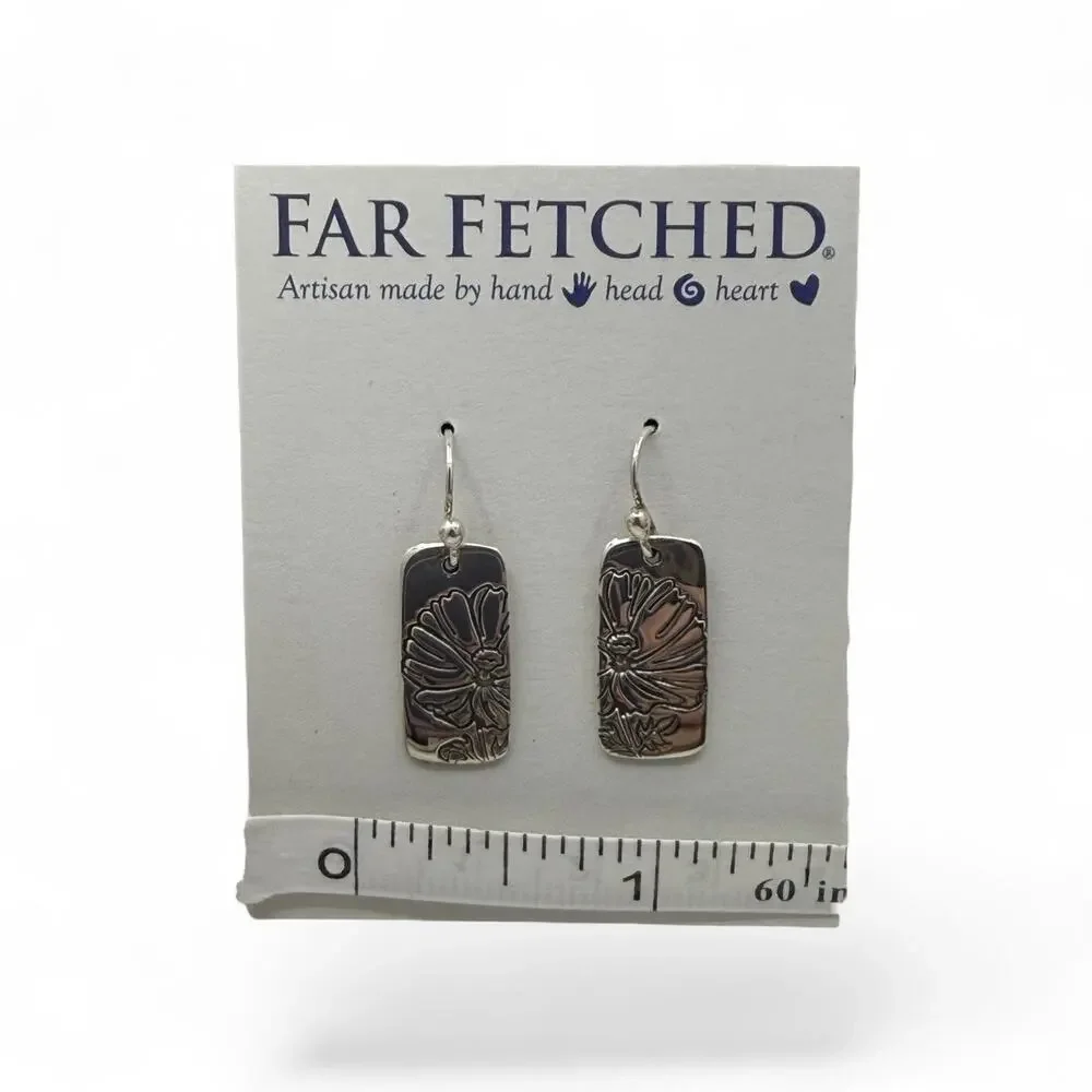 Far Fetched Cosmos Flower Dangle Earrings 925 Sterling Silver Artisan Handmade