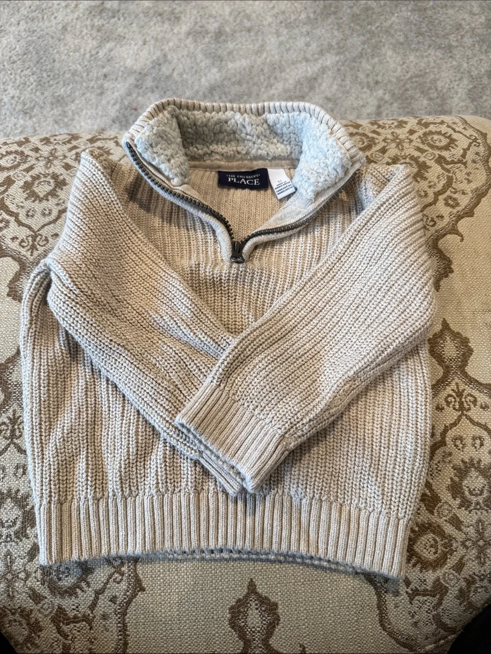 The Children's Place Cream Knit Sherpa-Lined Collar Half Zip Sweater