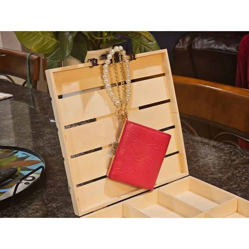 YSL Yves Saint Laurent Cassandra Lock Bi-Fold Wallet w/ Wristlet Strap Added