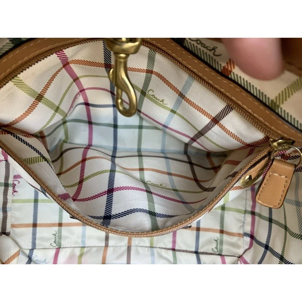 Coach Pleated Ergo Tote #12240 Tan Leather Tattersall Lining 2008 Shoulder Bag