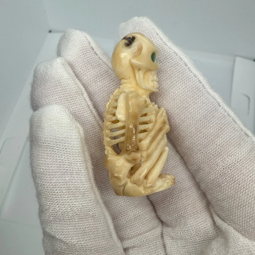 HAND CARVED Native American MOOSE ANTLER Skeleton With Emerald Eyes!