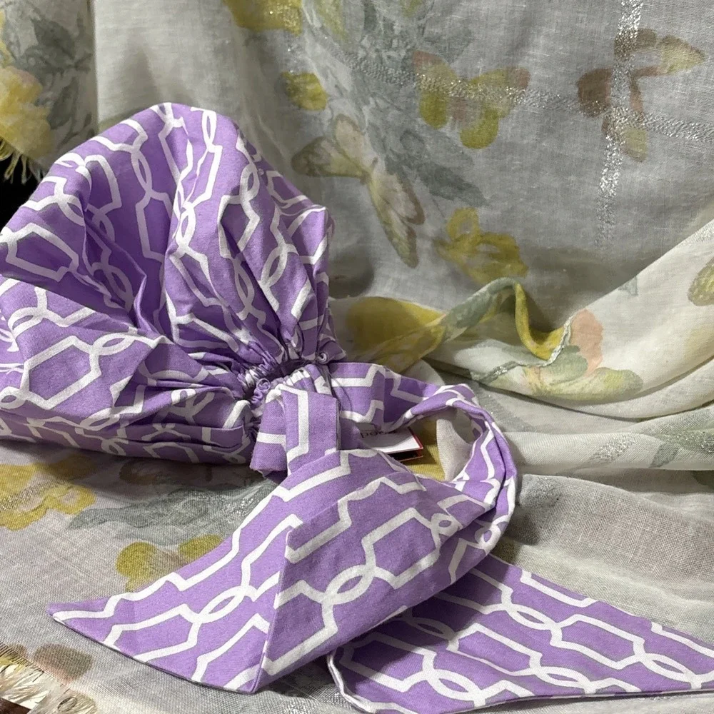 New Good Vibe Lilac and White Scarf/Headdress/Surgical Scrub Cap/ Mess Hair Day