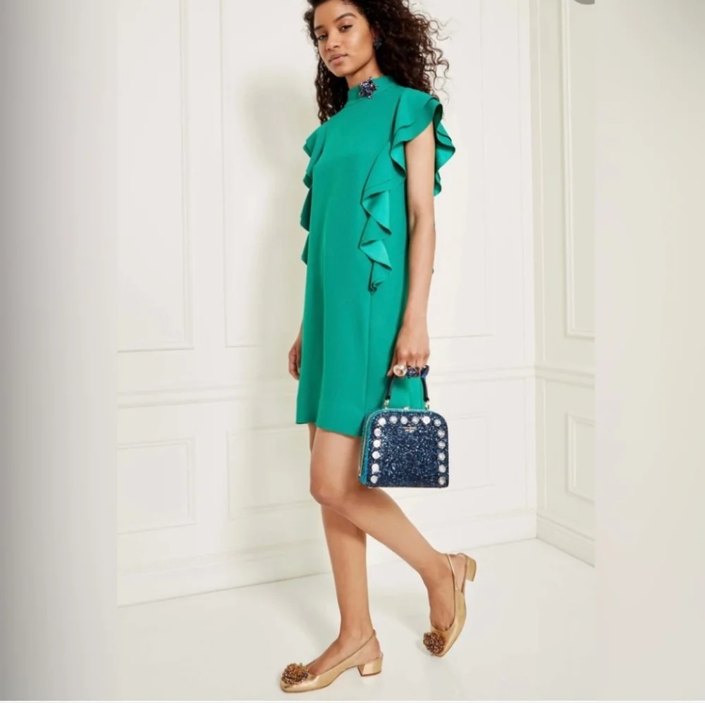 Kate Spade Satin Crepe Flutter sleeve green dress size 14