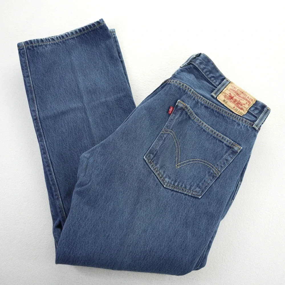 Levis 501 Vintage Mens Blue Denim Straight Leg Button Fly Jeans 38x32 2004