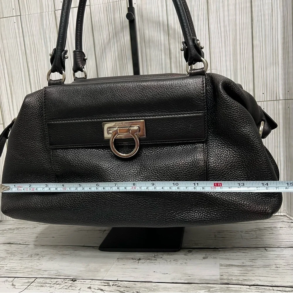 Salvatore Ferragamo Black Pebbled Leather Satchel Tote Bag Top Handle Purse