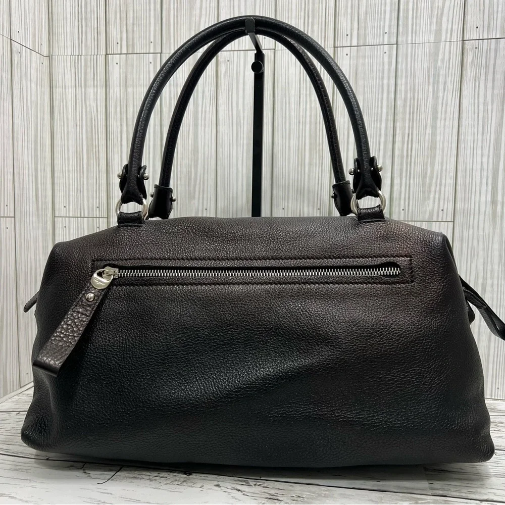 Salvatore Ferragamo Black Pebbled Leather Satchel Tote Bag Top Handle Purse