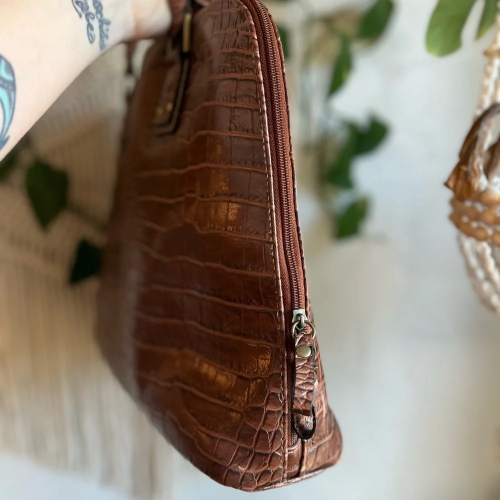 Vintage Croc Embossed Brown Vinyl Laptop Bag Briefcase 12x16 Work Office