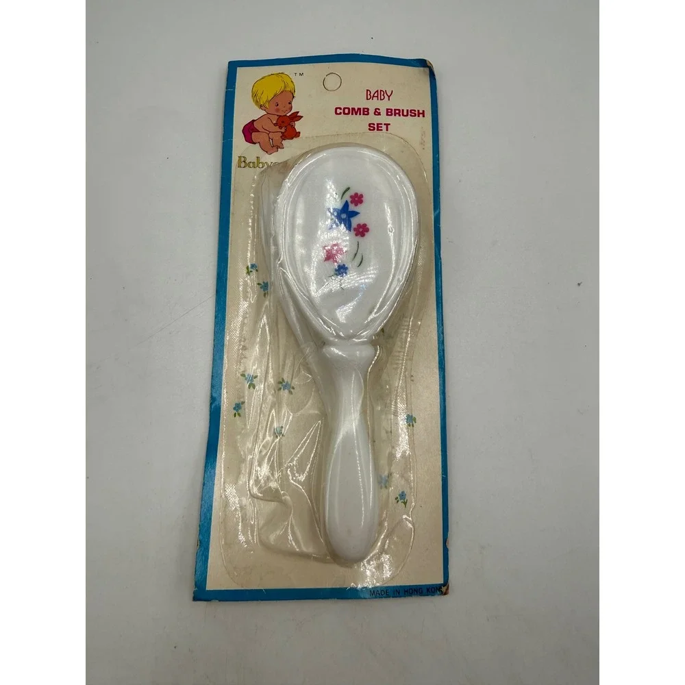 Vintage Baby Comb and Brush Set White Floral Design New in Box