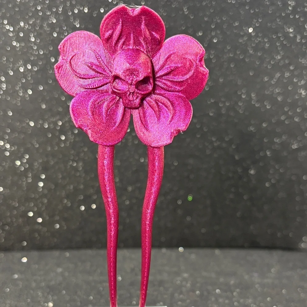 Pink Skull Flower Hair Accessory