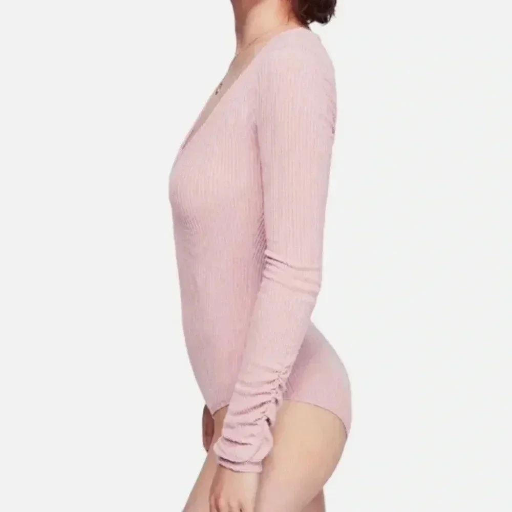 Free People Cozy Up With Me Pink Salt Bodysuit