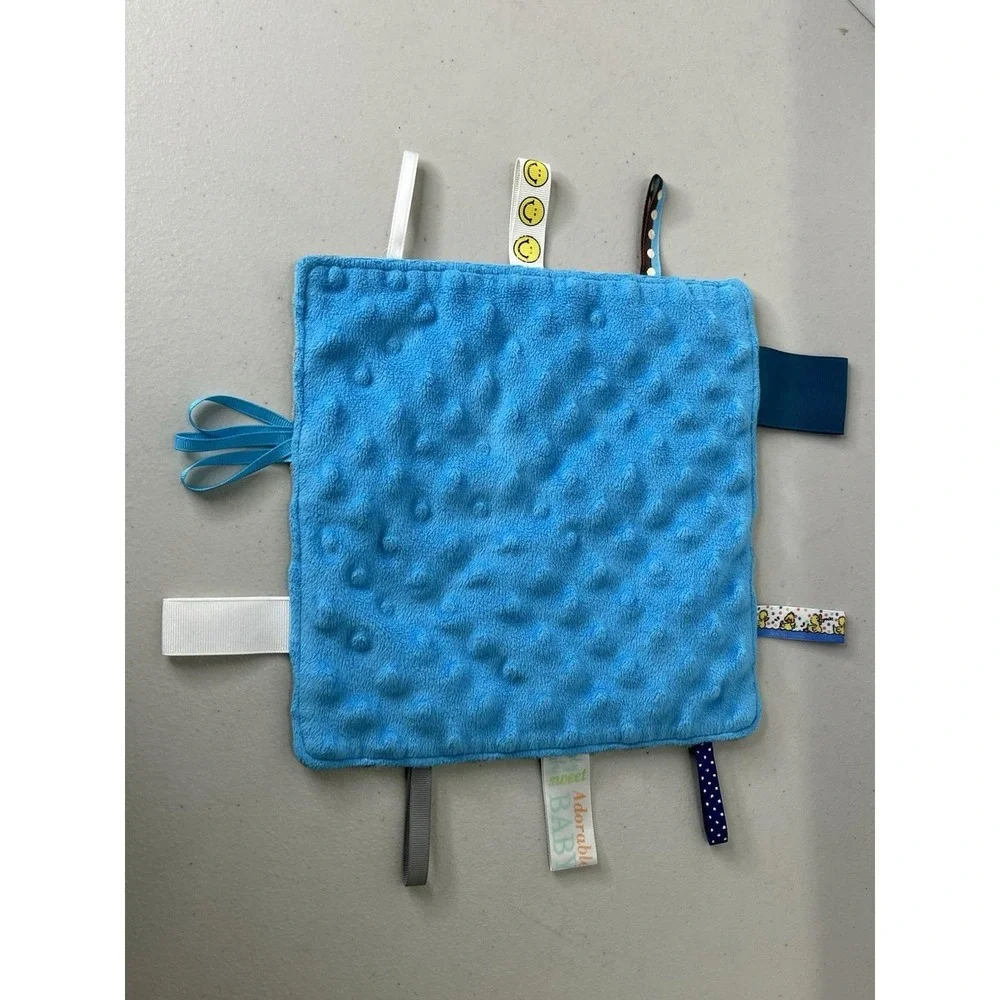 Adorable Baby  gray/blue taggie Baby Security Blanket Lovey Comforter Minky Dot