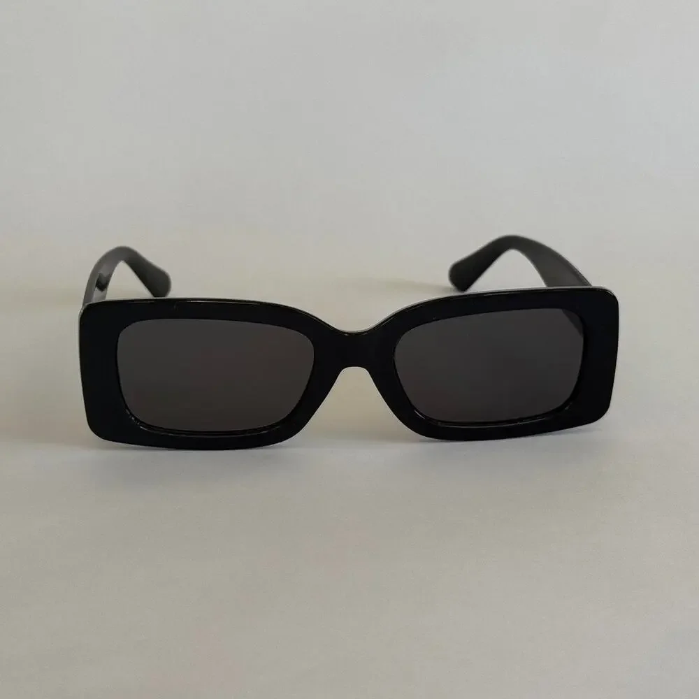 Y2K Black Square Sunglasses Grey Lens Unisex Modern Streetwear UVA UVB