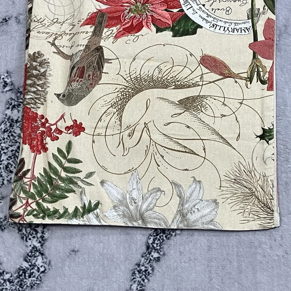 Pottery Barn Botanical Bird Table Runner Linen Blend Holiday Christmas 18X90