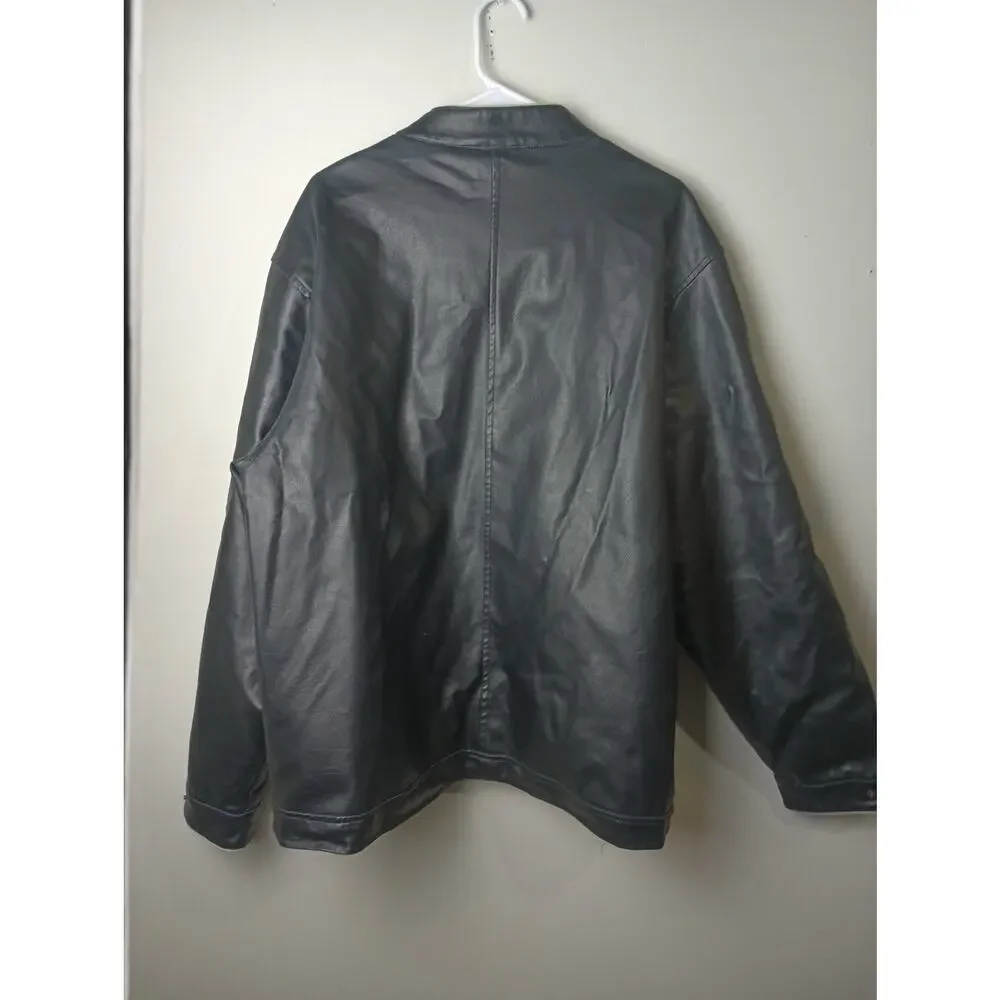 Vtg 90s Arizona‎ Jeans Men Faux Leather Striped Racing Bomber Jacket Quilted 3XL