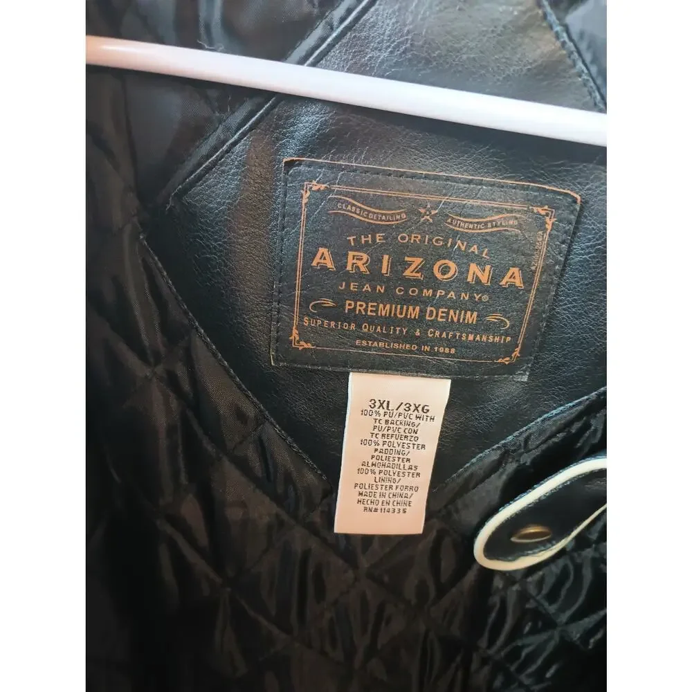 Vtg 90s Arizona‎ Jeans Men Faux Leather Striped Racing Bomber Jacket Quilted 3XL