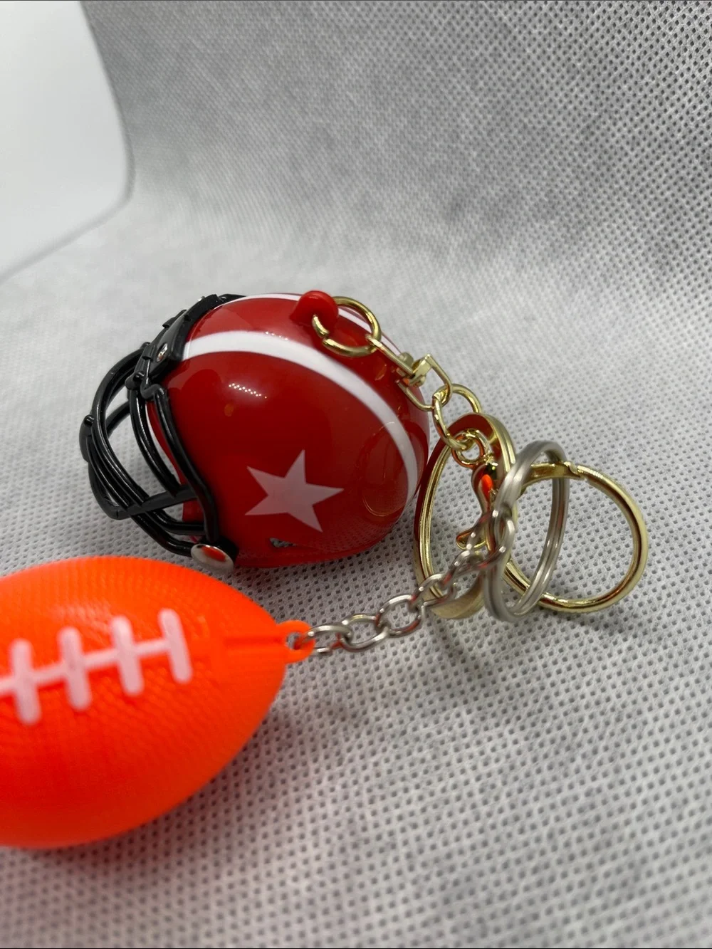 Football Helmet & Mini Football Keychain - Red & Bright Orange
