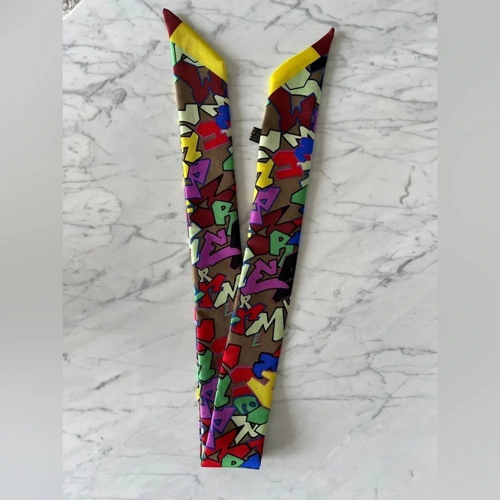 Silk Twilly Scarf, Graffiti Pattern, Multicolor