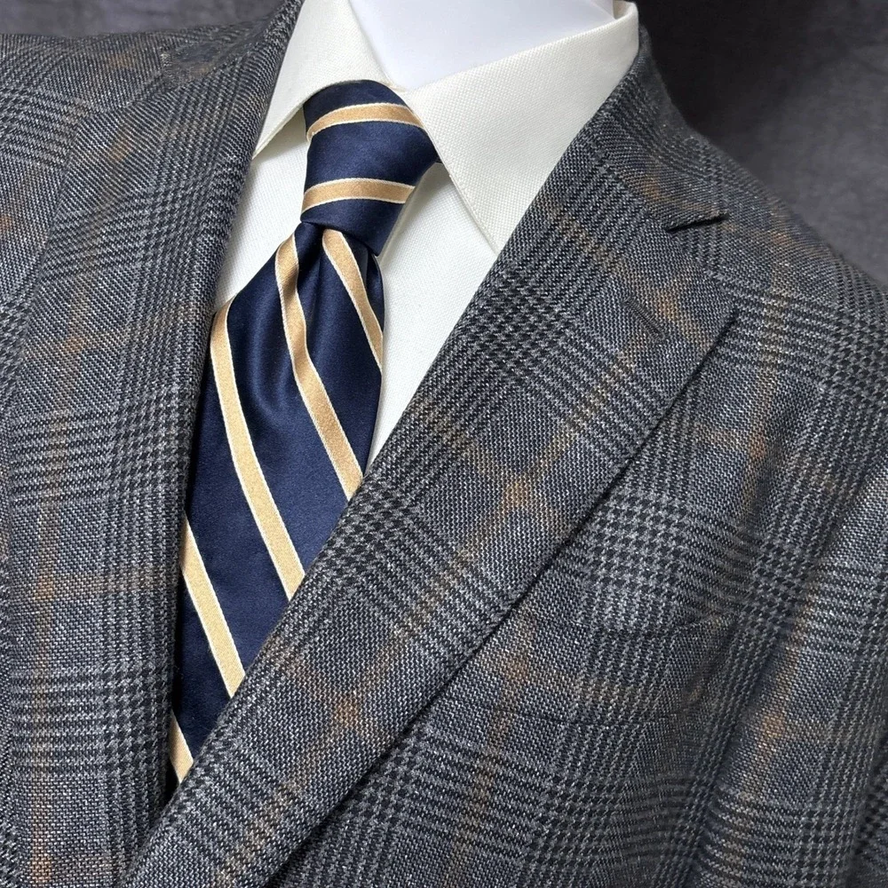 Isaia Sport Coat 44L Gray Glen Check Cashmere Silk Gregory Blazer 54 Italy