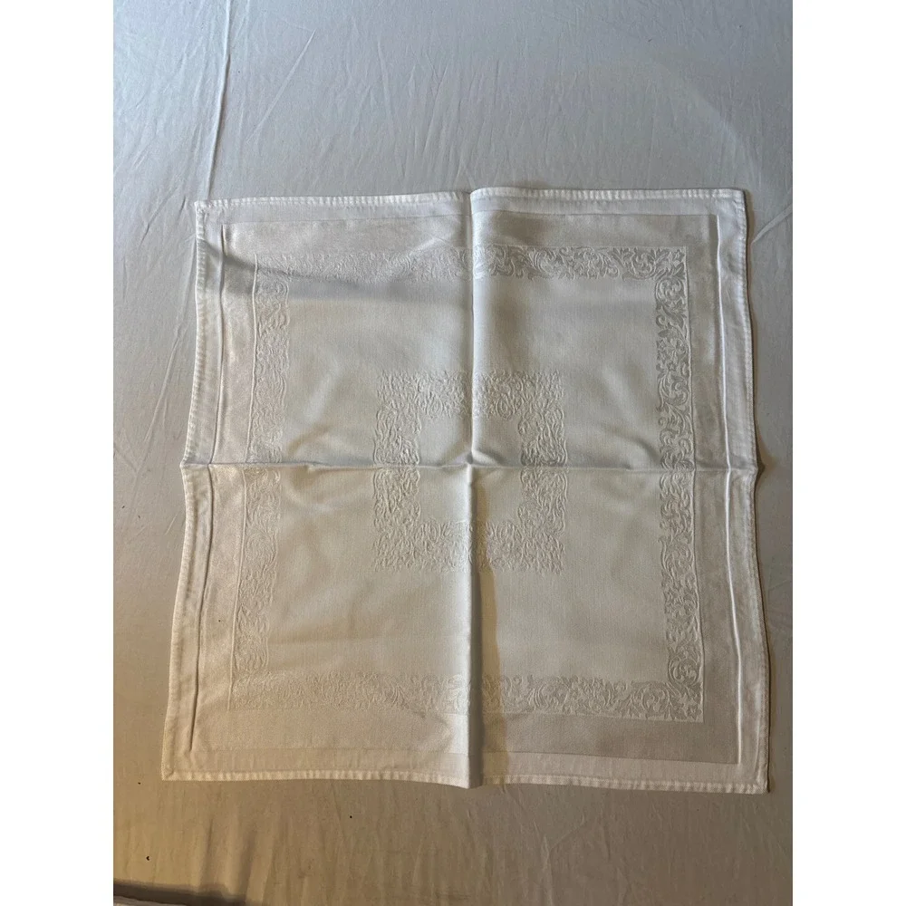Unbranded Damask Napkin Set 6pc White  Floral Scroll Jacquard Square
