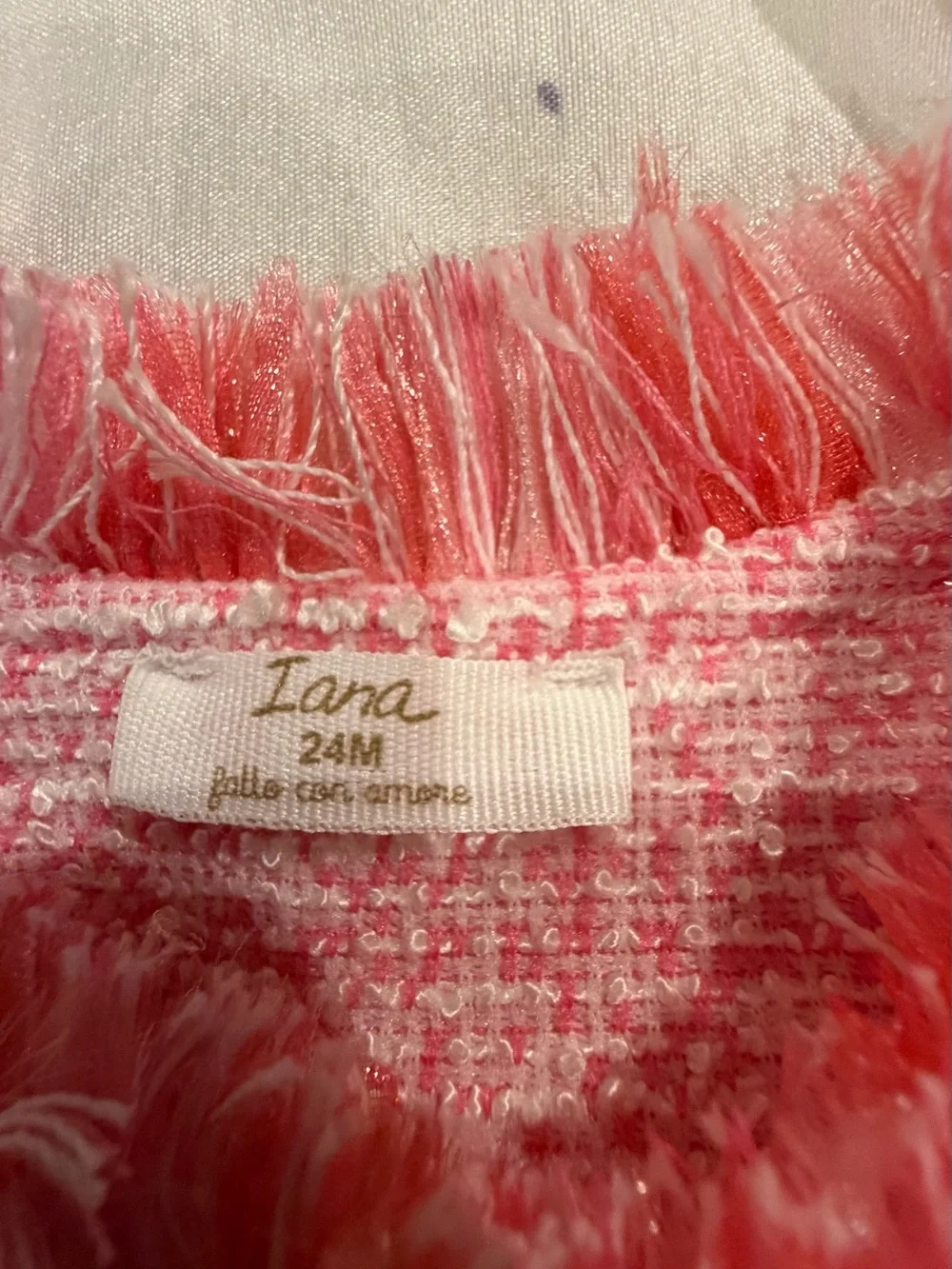 Girls Pink Tweed Fringe Jacket Size 24m