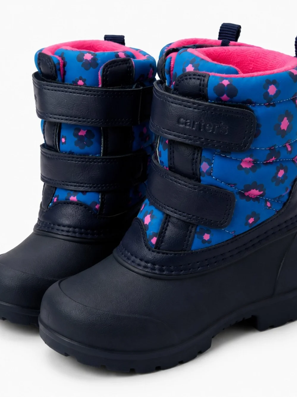 CARTER'S GIRLS NAVY BLUE AND PINK FLORAL WINTER BOOTS SIZE 8 NWT