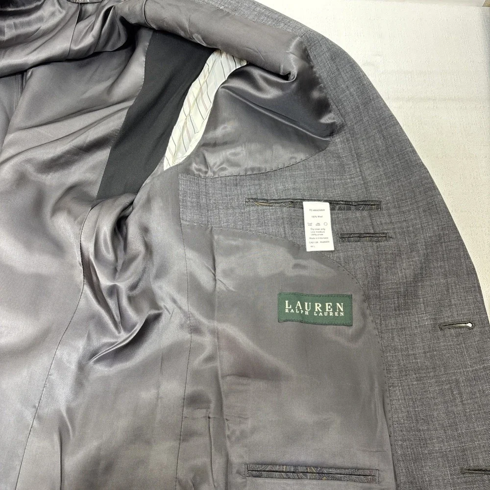 Lauren Ralph Lauren Men's Gray Textured Blazer Suit‎ Jacket Size 44L 100% Wool