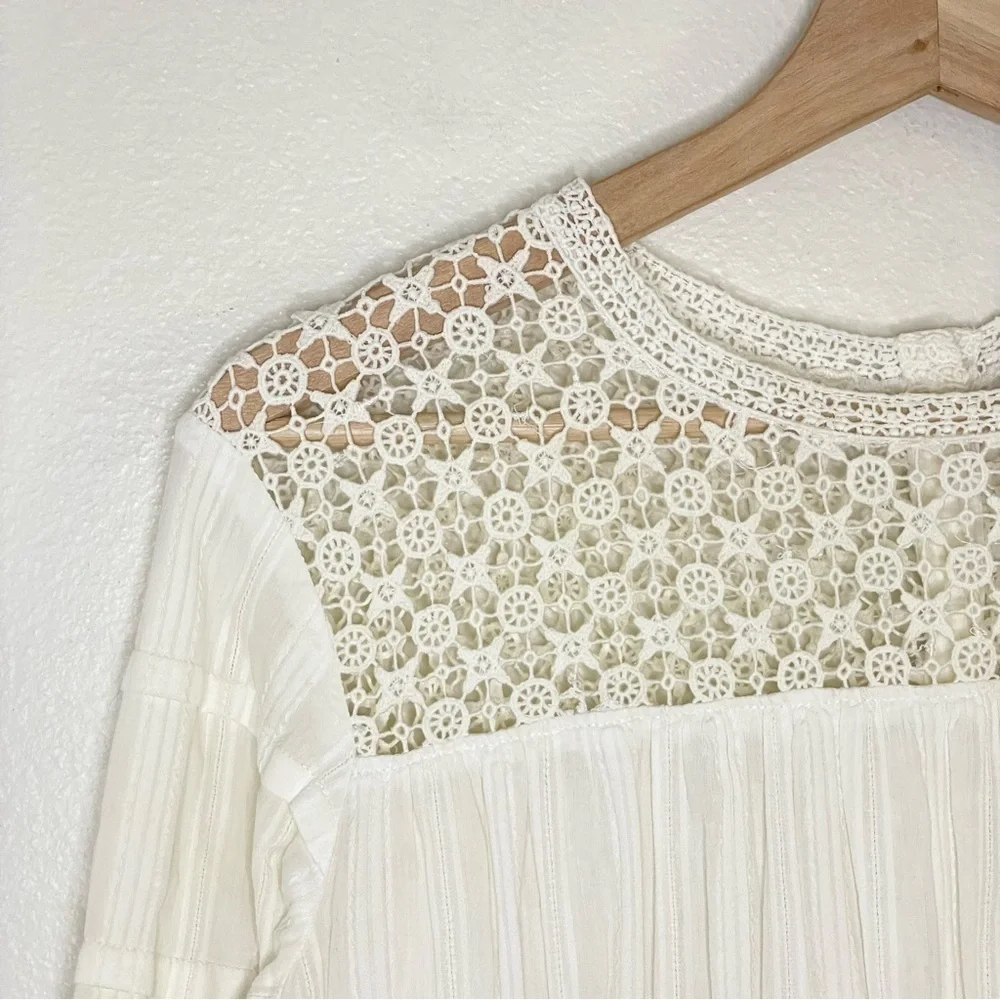 Maje Crochet Lace Yoke Button Back Cotton Top Ivory Small