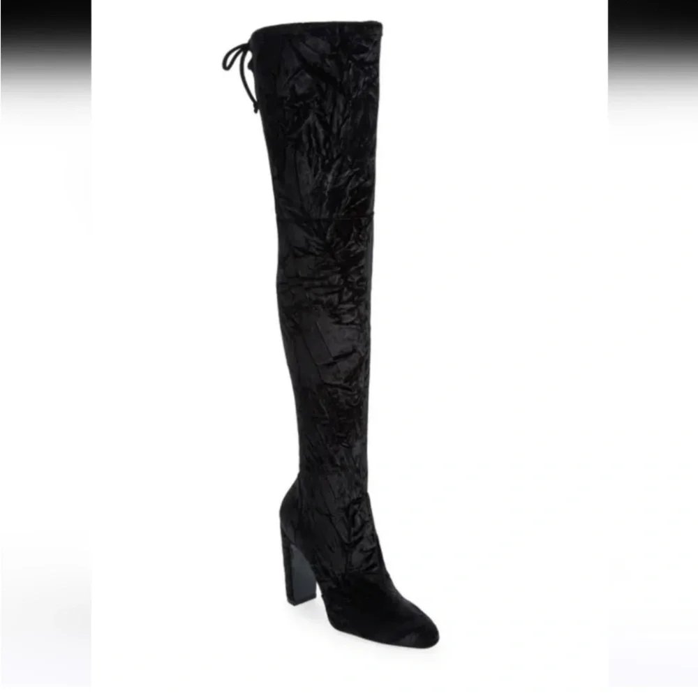 New! Stuart Weitzman Vidaland Black Stretch‎ Crushed Velvet OTK Boots Sz 9 $995