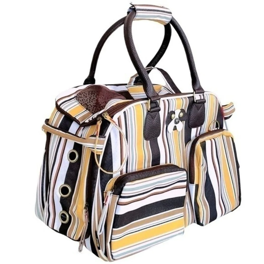 MIIN Striped Pet Carrier Bag Soft Sided Dog Cat Travel Tote Crate Style NWOT