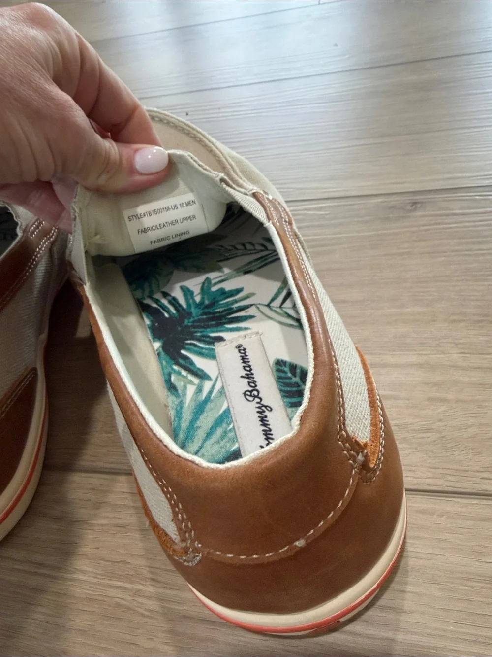 Tommy Bahama Costa Venetian slip-on shoes canvas upper brown leather accents 10
