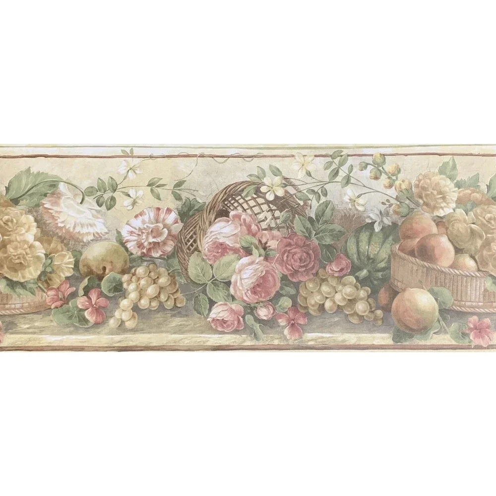 Wallpaper Border Basket Weave Flowers Grapes Fruit The Valley Collection