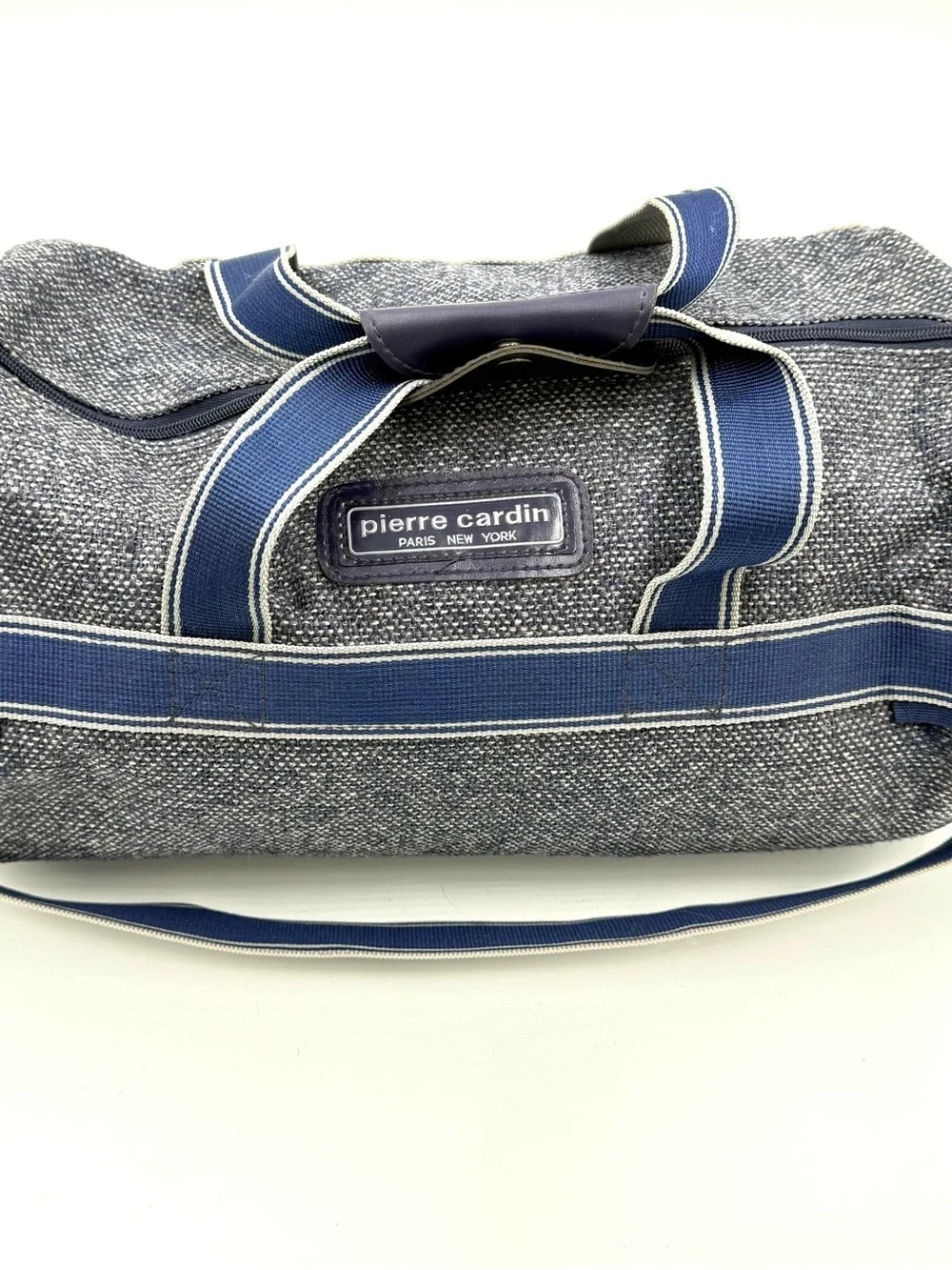 Men’s Vintage Pierre Cardin Blue & White Textured Duffel Bag (B0003)