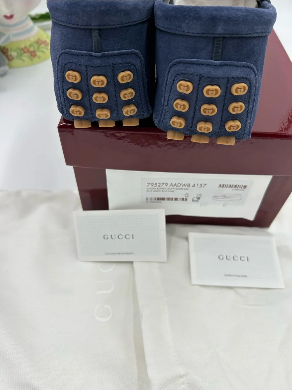 Men's Gucci GG embossed suede driver loafers size 10 fits 11 US made in Italy