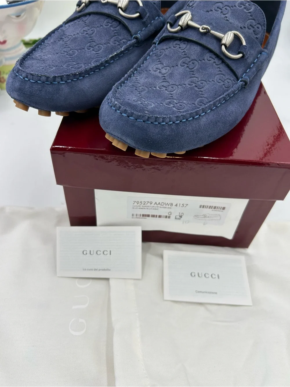 Men's Gucci GG embossed suede driver loafers size 10 fits 11 US made in Italy
