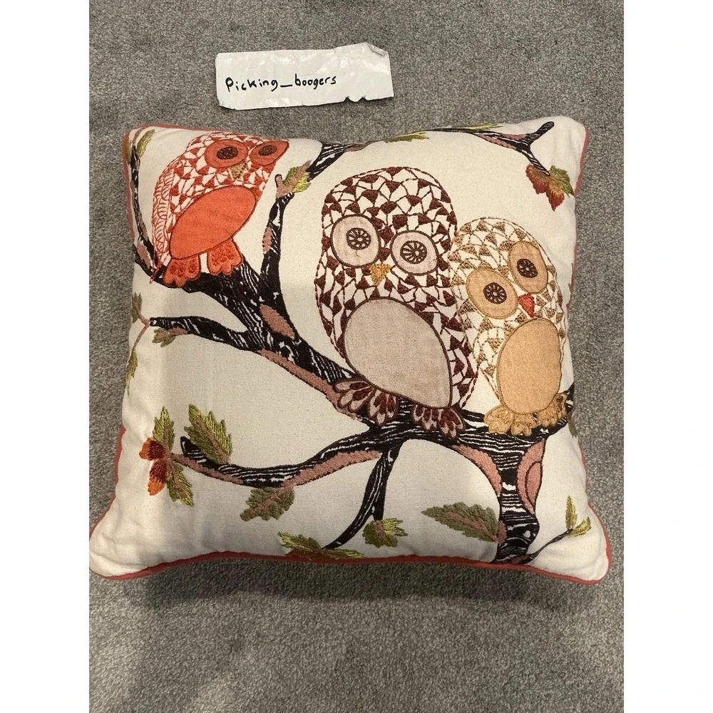 Himalaya Overseas Owls Embroidered Pillow 100% Cotton