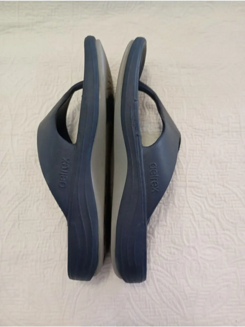 Aetrex Mens Navy Orthotic Sandals Size 10 Comfortable Arch Support Flip-Flops