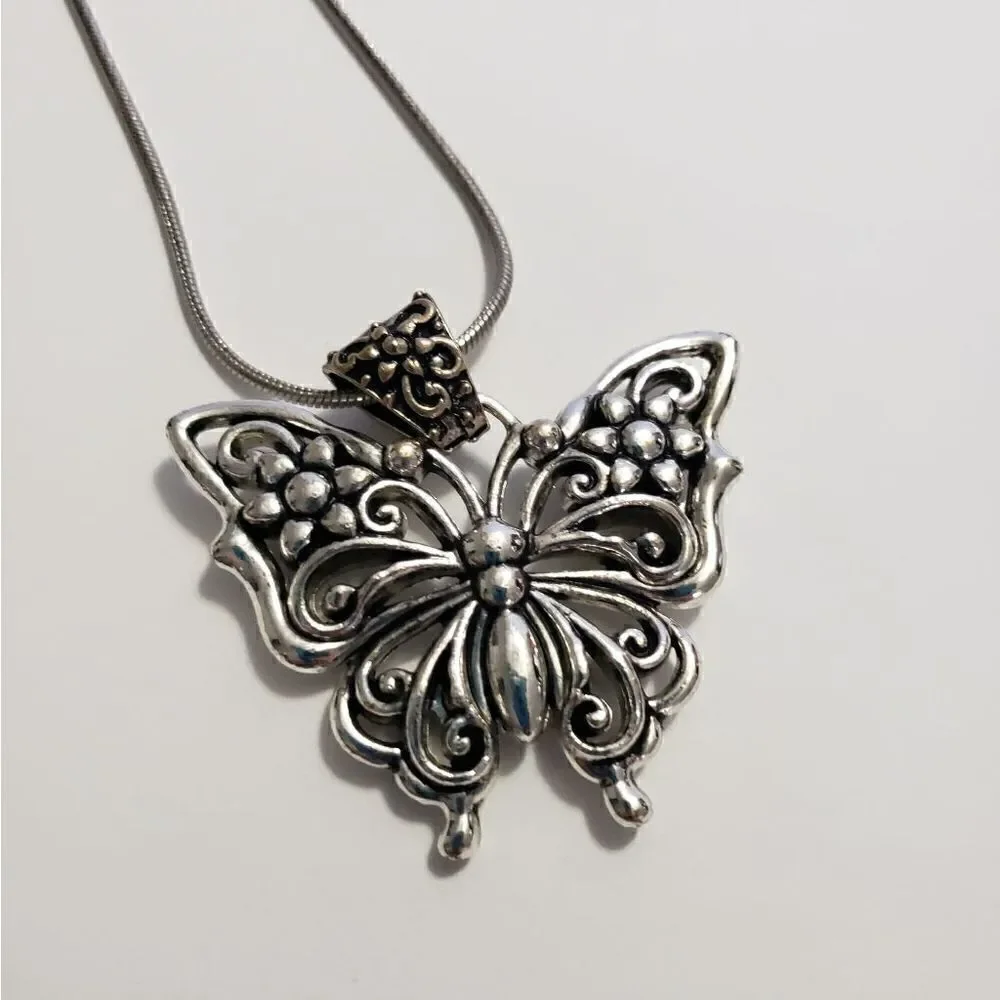 Women's Filagree Silvertone Butterfly Necklace