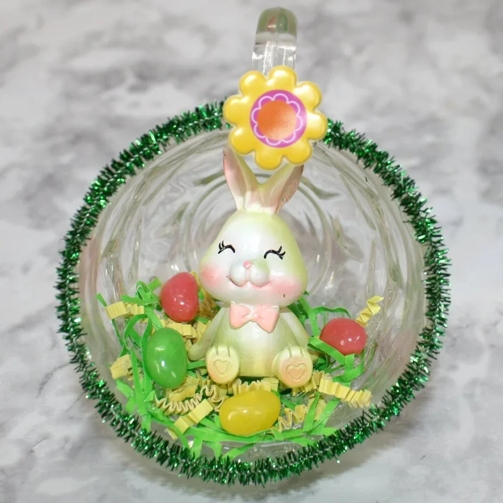 HAND CRAFTED Yellow Resin Bunny Spring Decor Ornament Upcycled Cup Easter