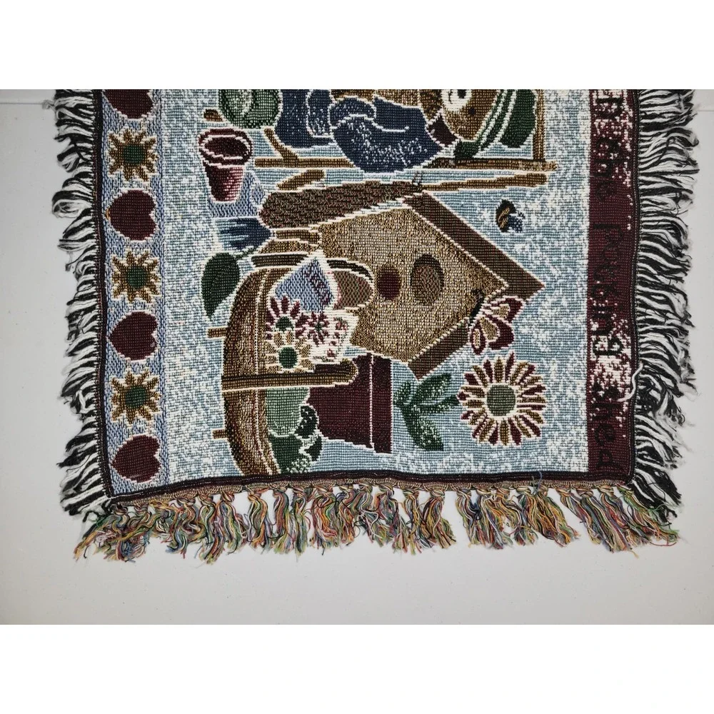 Vintage Tapestry Throw Rug Runner Teddy Bears And Potting Shed 32