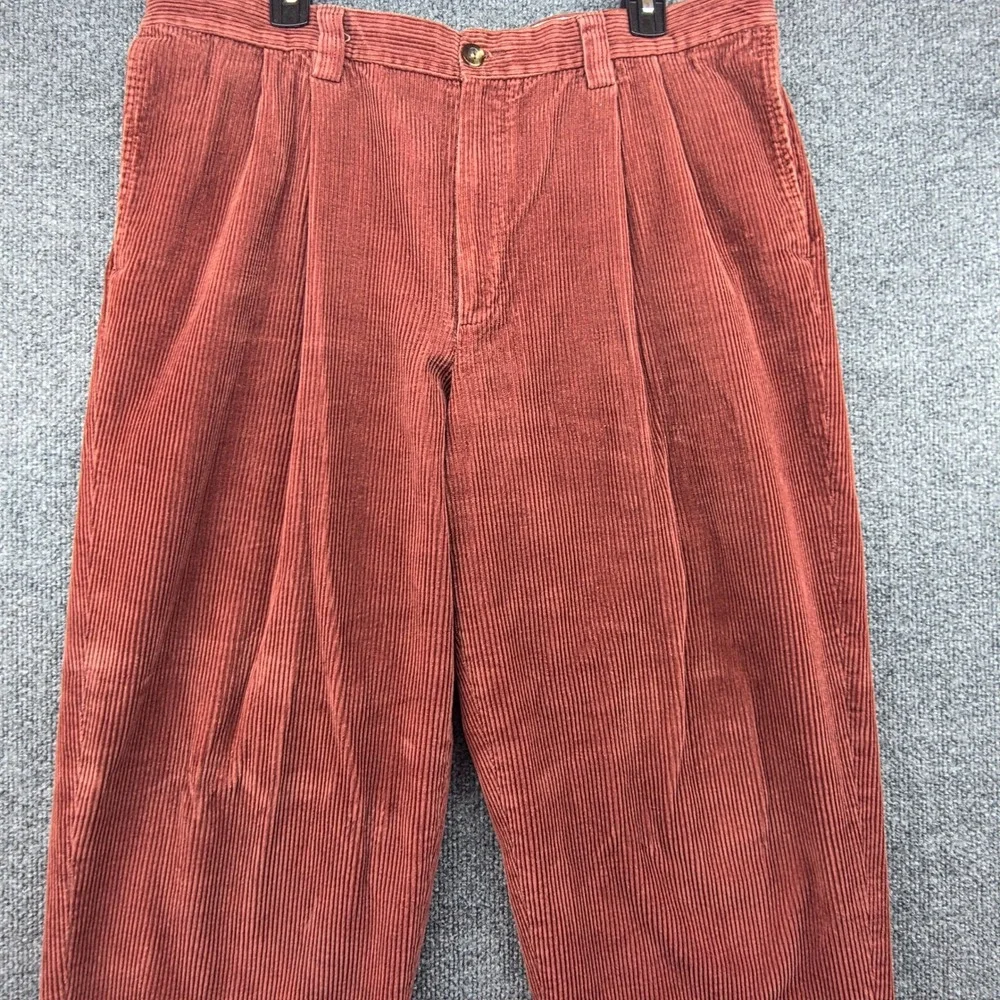 LL Bean Comfort‎ Waist Corduroy Pants Men 38 Red/Orange Pleated Casual