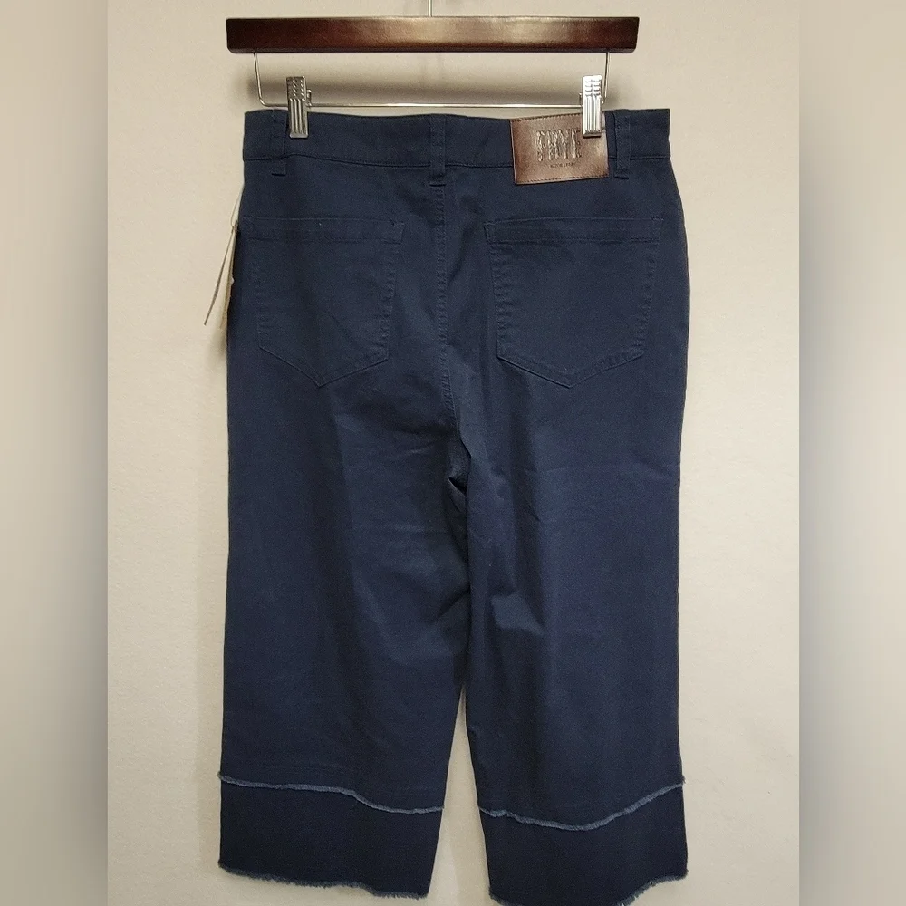 FRYE AND CO. Nightfall Navy Wide Leg Highrise Rough Hem Crop Jean Womens Size 10