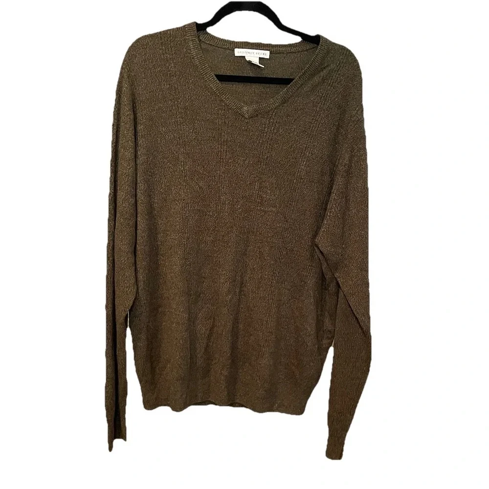 VTG Geoffrey Beene Mens Long‎ Sleeve Acrylic Knit V-Neck Sweater Size XXL Olive
