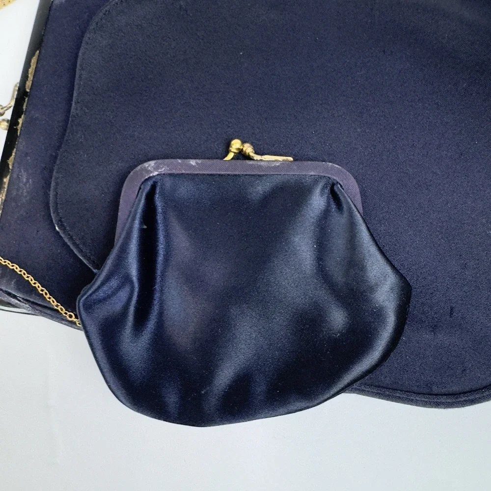VTG 50s Koret Evening Purse + Coin Purse Julius Garfinckel DC Purple + Gold Trim