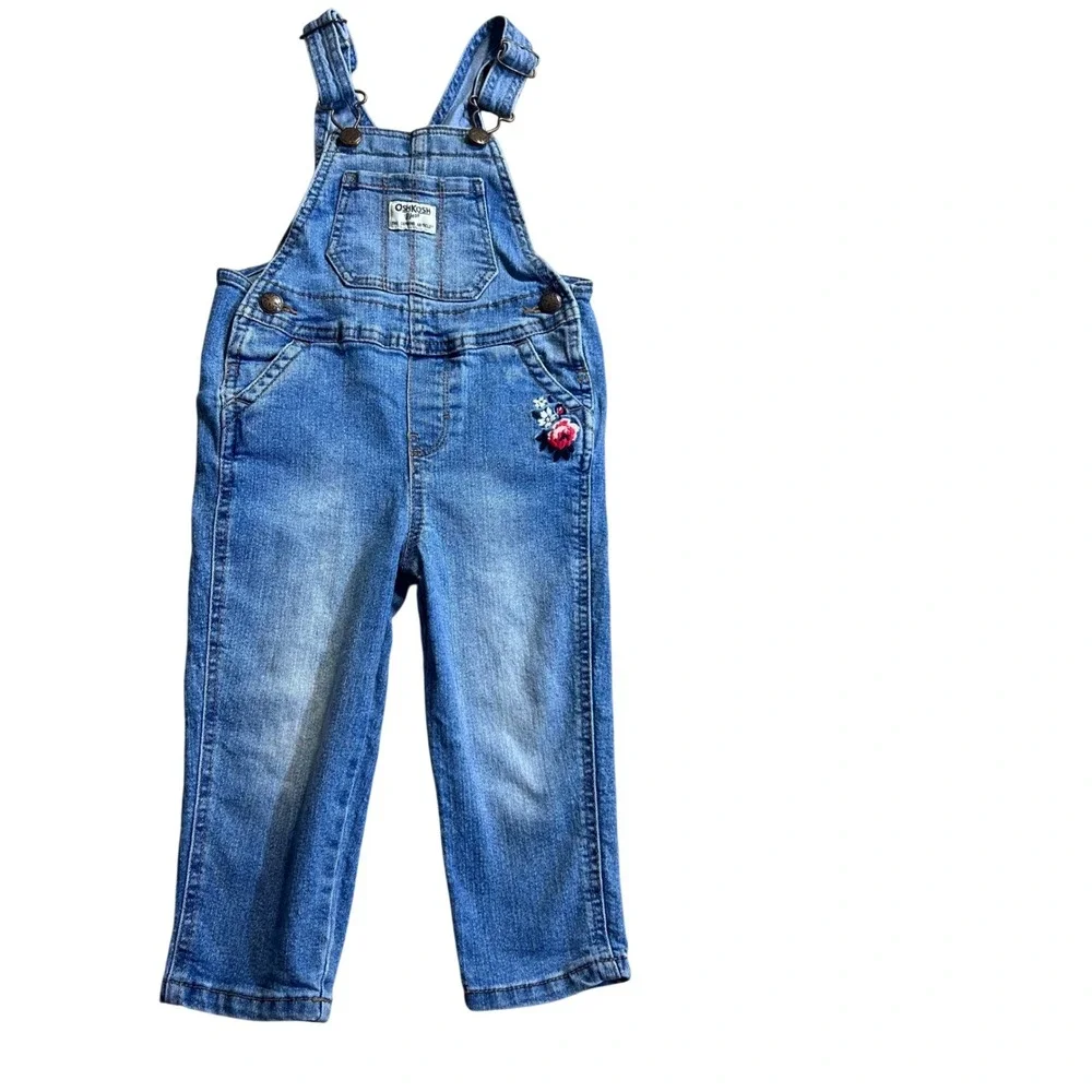 Vintage OshKosh Bgosh Toddler Baby Floral‎ Embroidered Denim Overalls 2T Boho