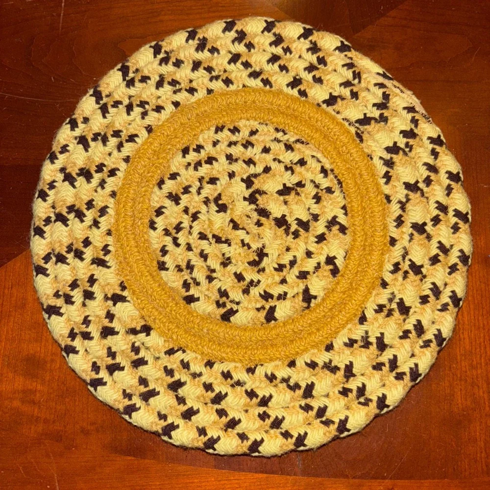 Braided Round Placemats |‎ Set of 5 | Yellow Brown | Kitchen Table Decor