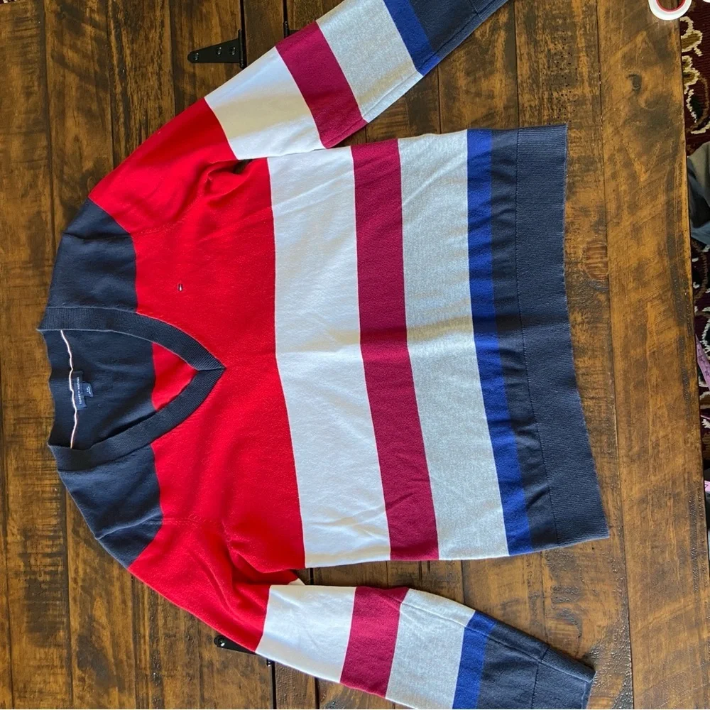 Tommy Hilfiger Womens Multicolor 100% Cotton V Neck‎ Pullover Sweater Size L