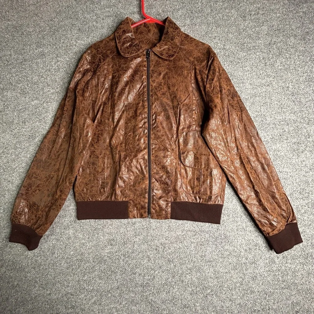 Charades Brown Distressed Leather Jacket‎ Adult Size Medium